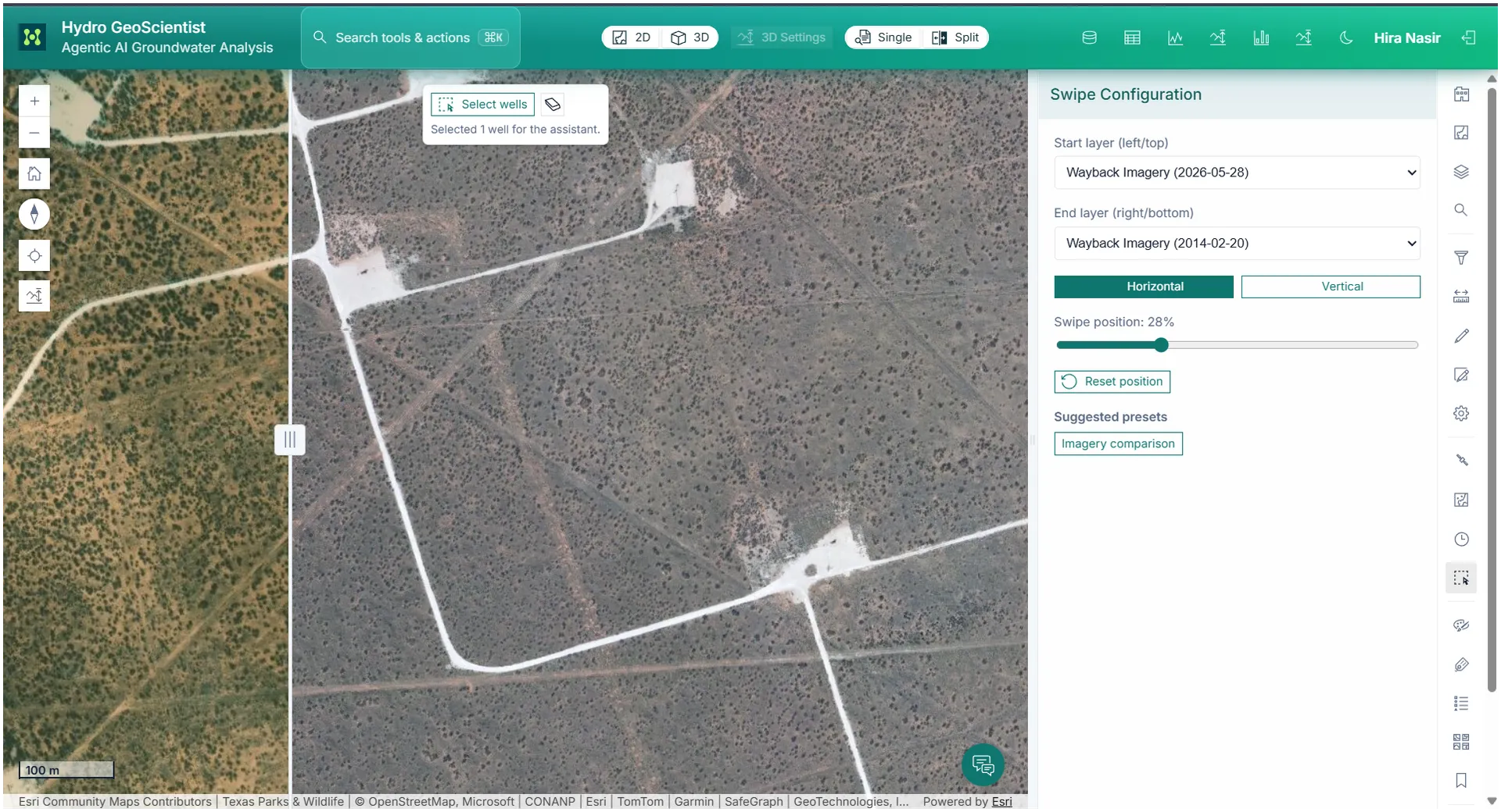 Change detection comparison in the GIS application.
